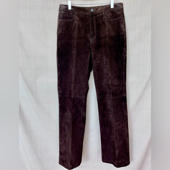 Vintage 100%Genuine Suede Pant Luxurious Deep Brown Straight Leg High Waist - Picture 10 of 14